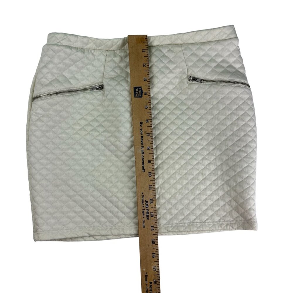Potters Pot Mini Skirt Size M White Silver Zippers Quilted Elastic Waist Bodycon - Picture 6 of 8